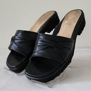 Taryn Rose Enlight Croc Wide Black Soft Strap Leather Slip on Sandals EU39.5 US9